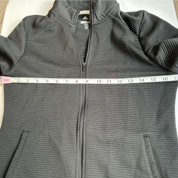 Adidas Womens Textured Full Zip Light Jacket Mock Neck Pockets Thumbholes Cuffs - Picture 5 of 8